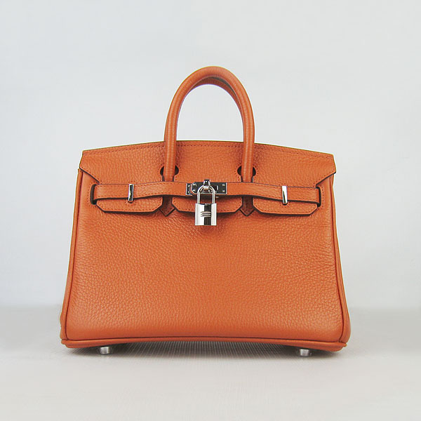 Super A Replica Hermes Togo Leather Birkin 25CM Handbag Orange 6068 - Click Image to Close